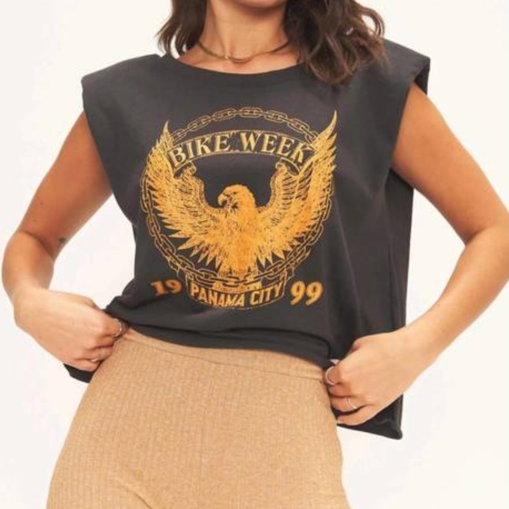 NEW PROJECT SOCIAL T bike week shoulder pad tank in washed black